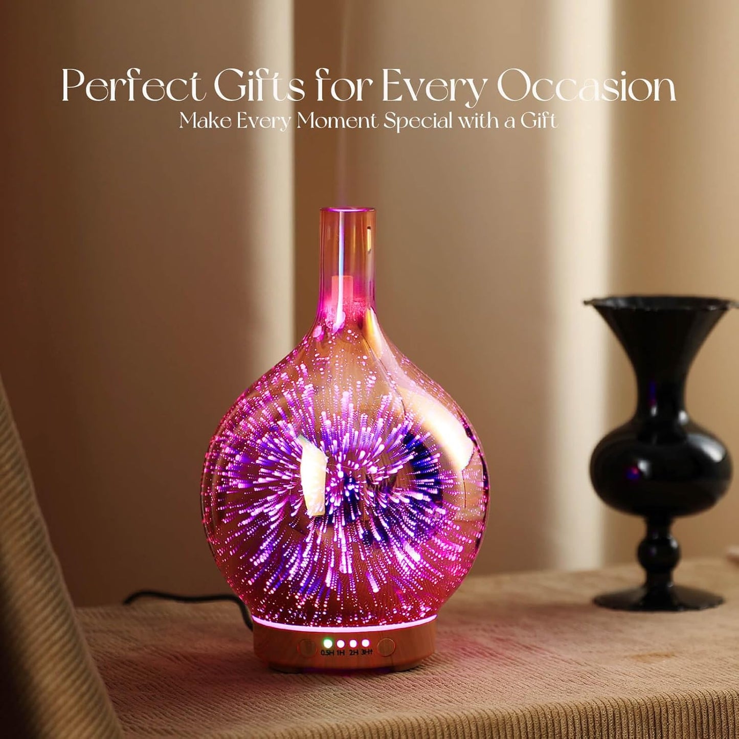 Rose Gold Essential Oil Diffuser 3D Glass Aromatherapy Ultrasonic Humidifier, Waterless Auto-Off, Timer Setting, BPA Free, Air Refresh for Home Hotel Yoga Leisure SPA Gift 150Ml