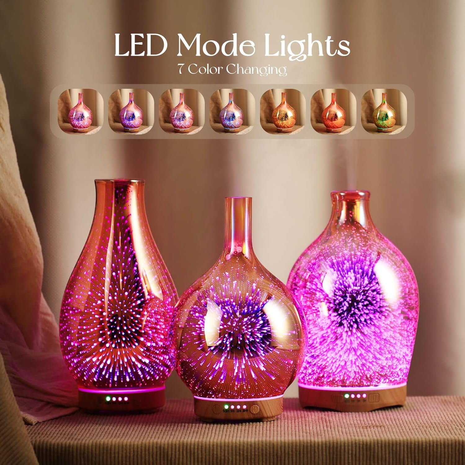 Rose Gold Essential Oil Diffuser 3D Glass Aromatherapy Ultrasonic Humidifier, Waterless Auto-Off, Timer Setting, BPA Free, Air Refresh for Home Hotel Yoga Leisure SPA Gift 150Ml